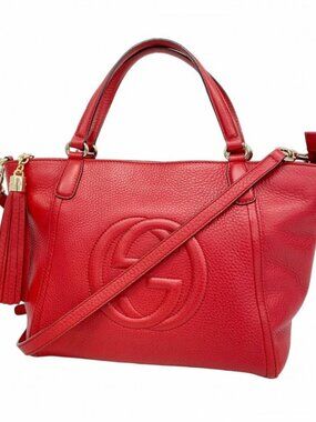 Gucci Handbag Soho Leather Red Champagne Gold 2-Way Bag